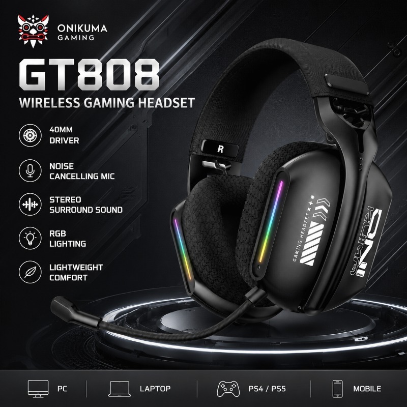 Gaming Console Apple - ONIKUMA GT808 Headset Gaming Nirkabel Bluetooth