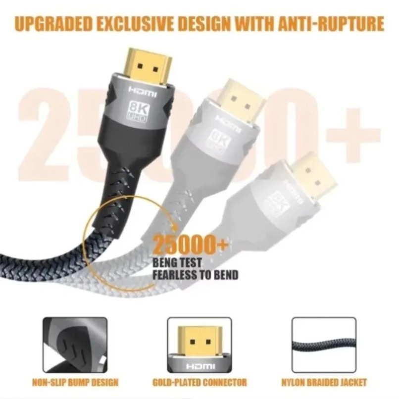 Kabel HDMI 2.1 8K Terjalin Kec - Gaming Console Definition ulasan dan harga